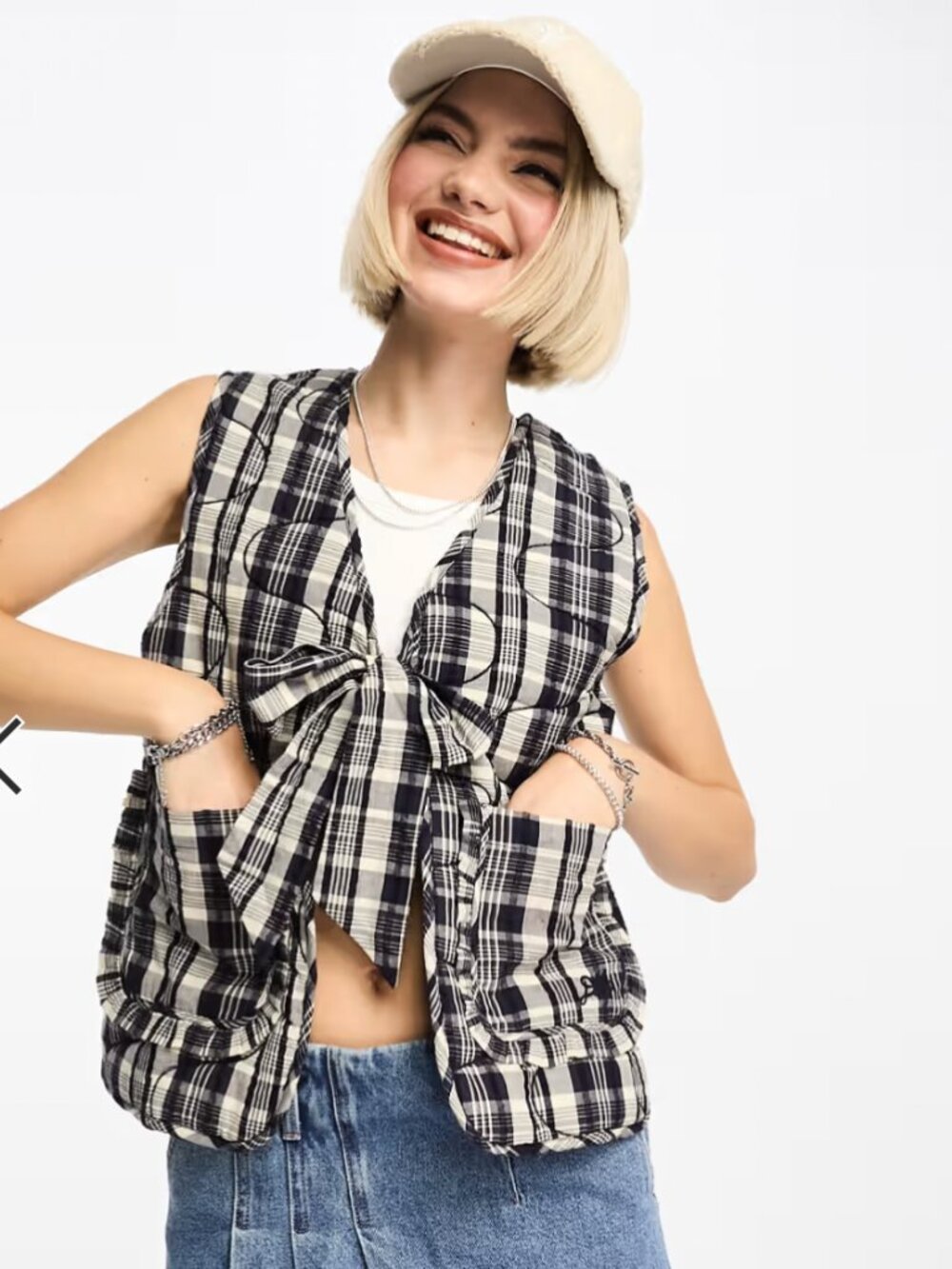 Damson Madder Arte Toggle Gilet Cotton Ruffle Plaid Vest - UK 10 / US 6 - Picture 2 of 9